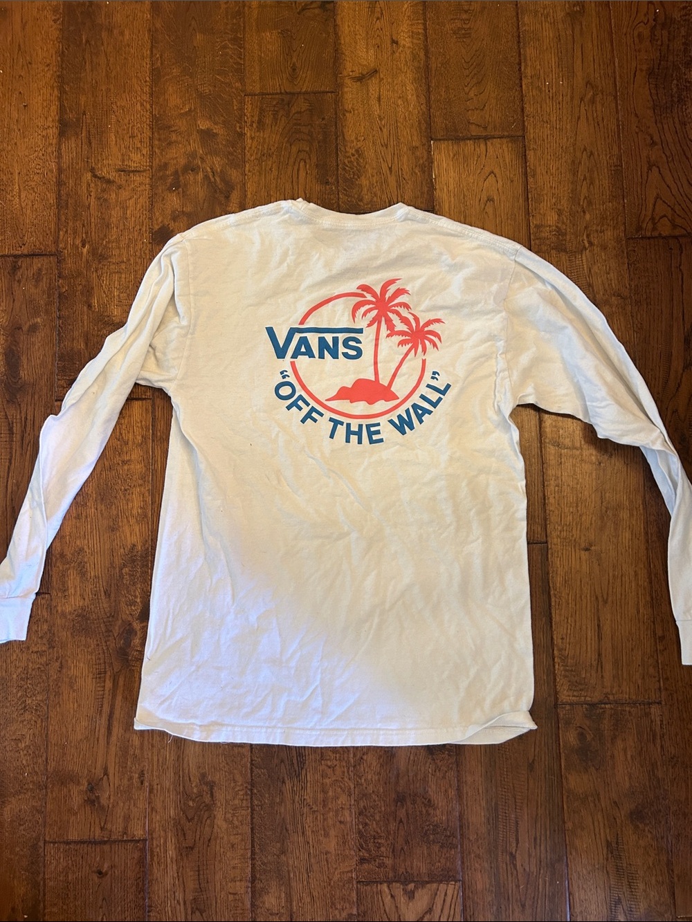 Vans White Long-Sleeve Tee with Coral and Blue Palm Graphic-Medium